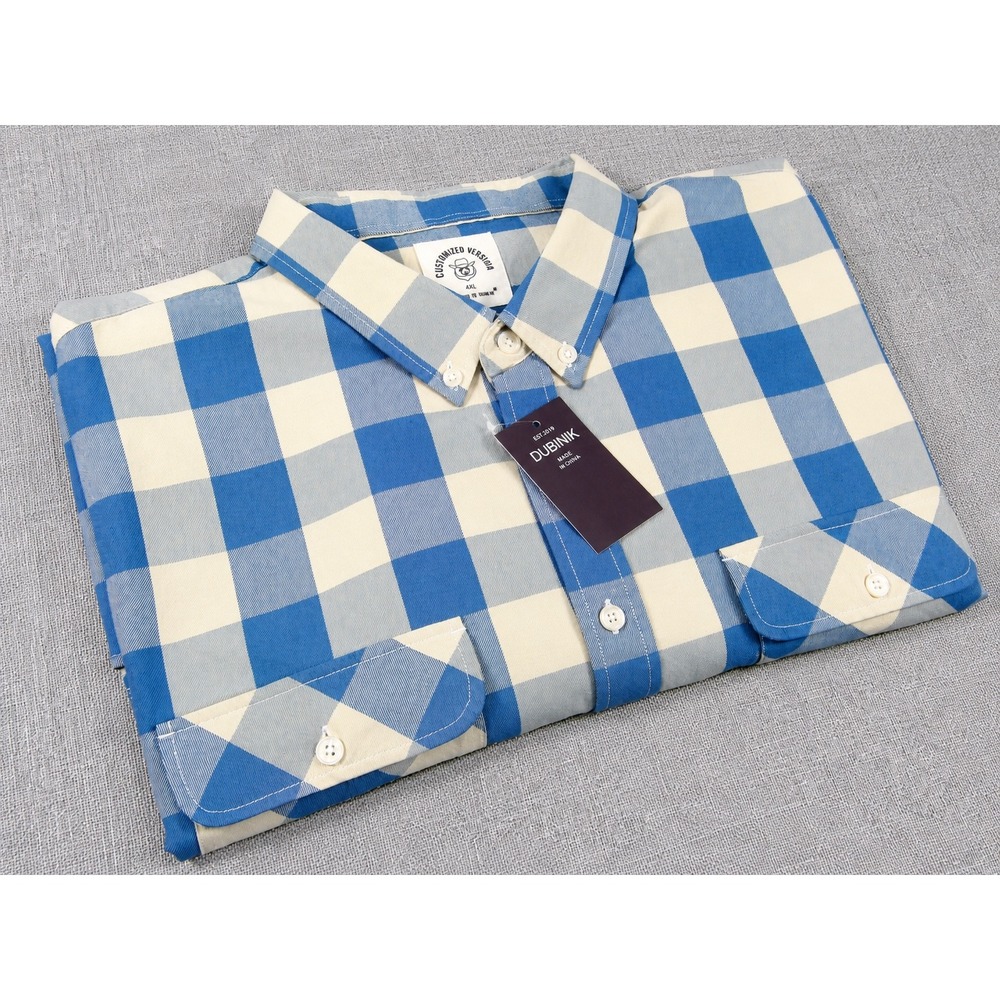 Dubinik Mens 4XL Short Sleeve Button Down Shirt Blue White Buffalo Plaid NWT